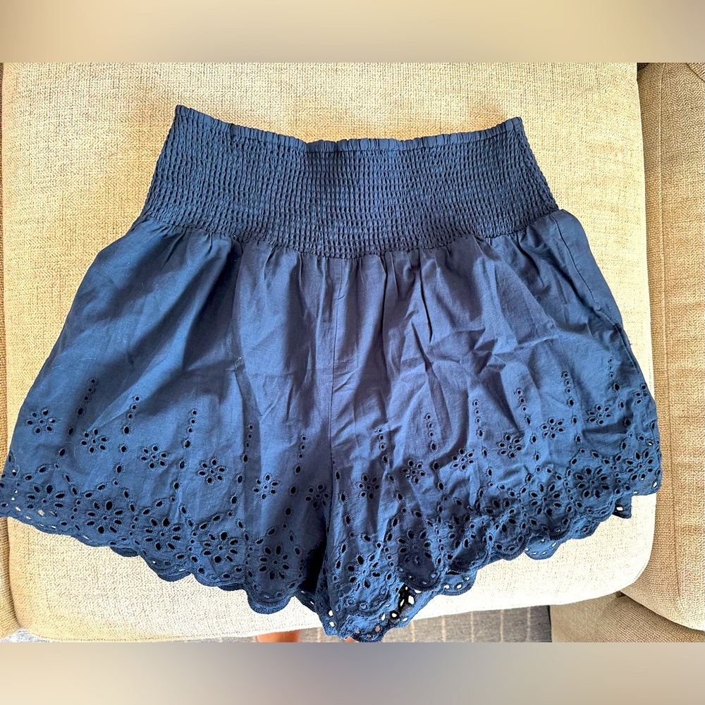 Navy eyelet shorts